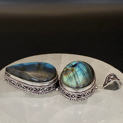 .925 Sterling Silver Labradorite Pendant - HUGE!