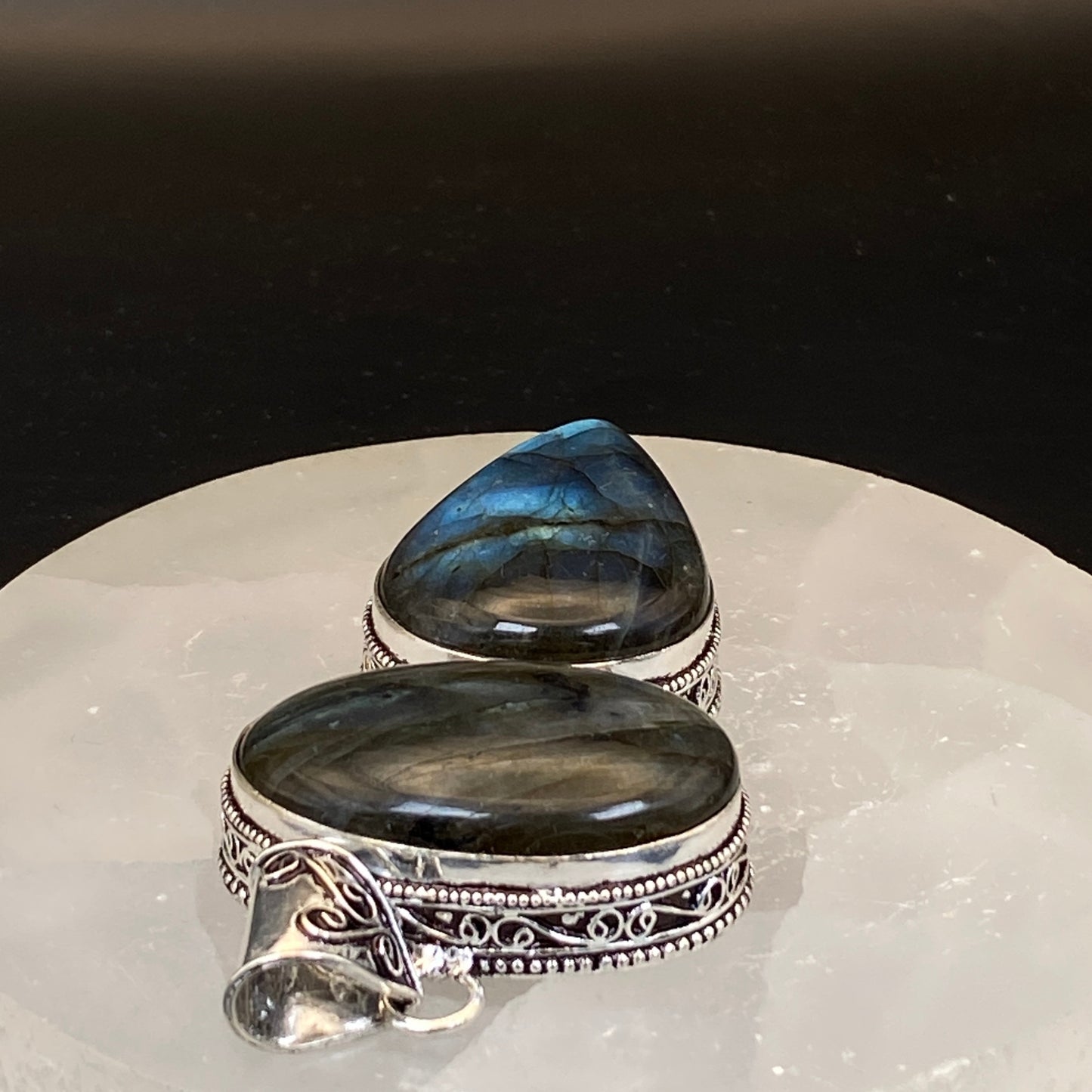 .925 Sterling Silver Labradorite Pendant - HUGE!