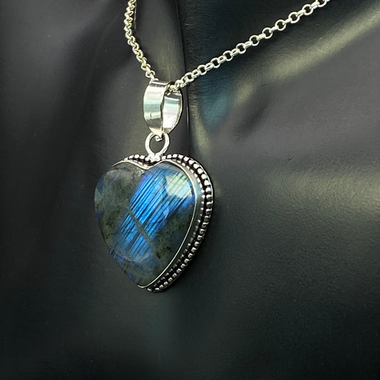 .925 Sterling Silver Labradorite Heart Pendant