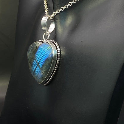 .925 Sterling Silver Labradorite Heart Pendant