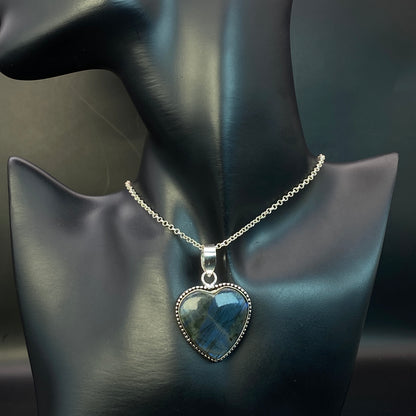 .925 Sterling Silver Labradorite Heart Pendant