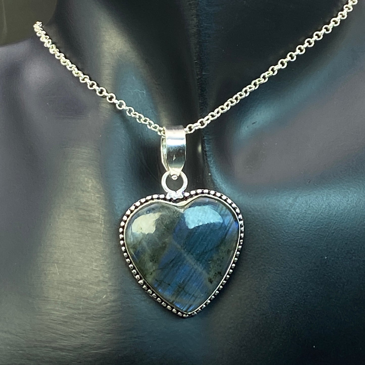 .925 Sterling Silver Labradorite Heart Pendant