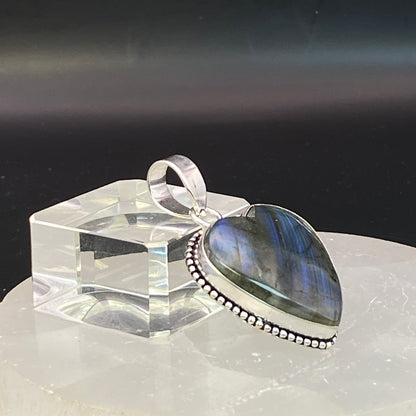 .925 Sterling Silver Labradorite Heart Pendant