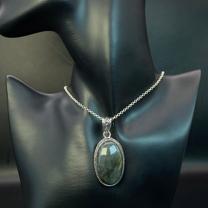 .925 Sterling Silver Labradorite Oval Pendant #1