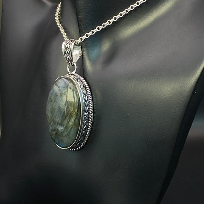 .925 Sterling Silver Labradorite Oval Pendant #1