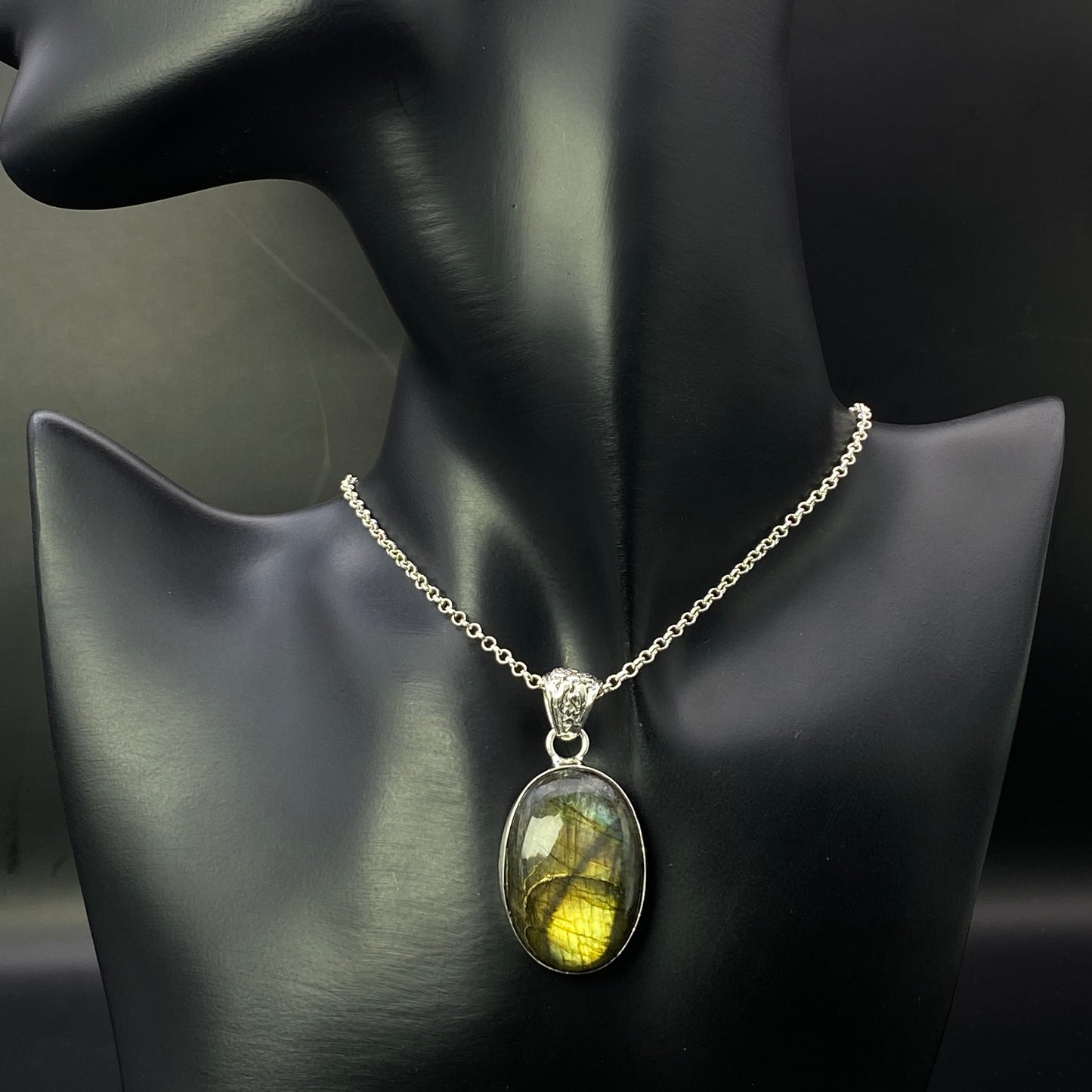 .925 Sterling Silver Labradorite Oval Pendant #2