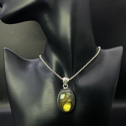 .925 Sterling Silver Labradorite Oval Pendant #2