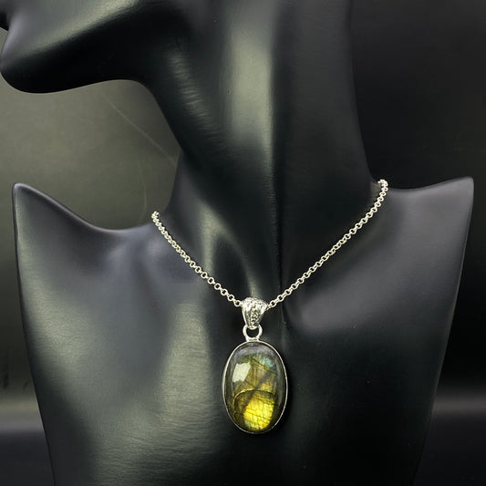.925 Sterling Silver Labradorite Oval Pendant #2