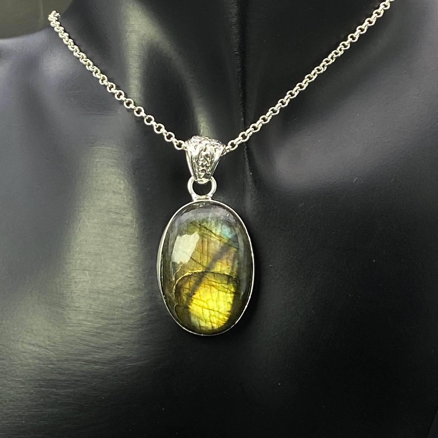 .925 Sterling Silver Labradorite Oval Pendant #2