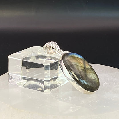 .925 Sterling Silver Labradorite Oval Pendant #2