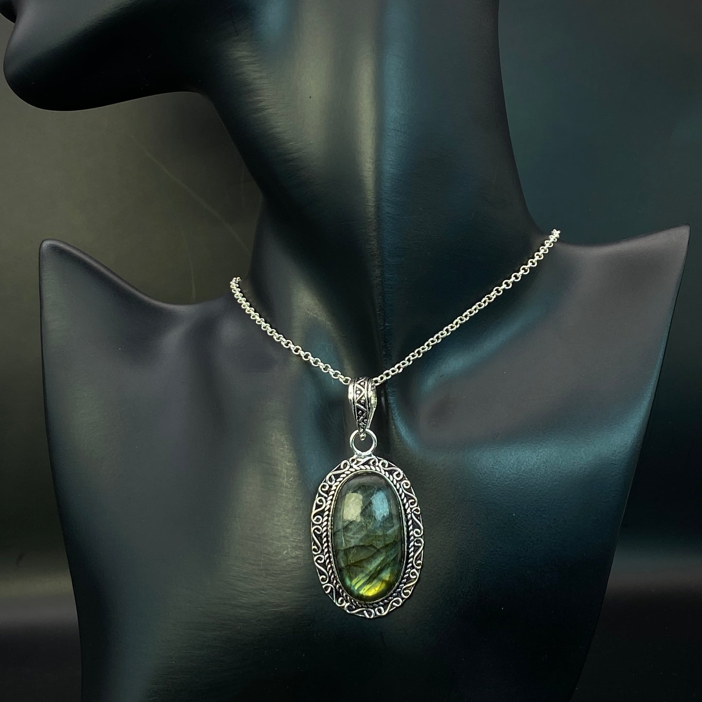 .925 Sterling Silver Labradorite Oval Pendant #3