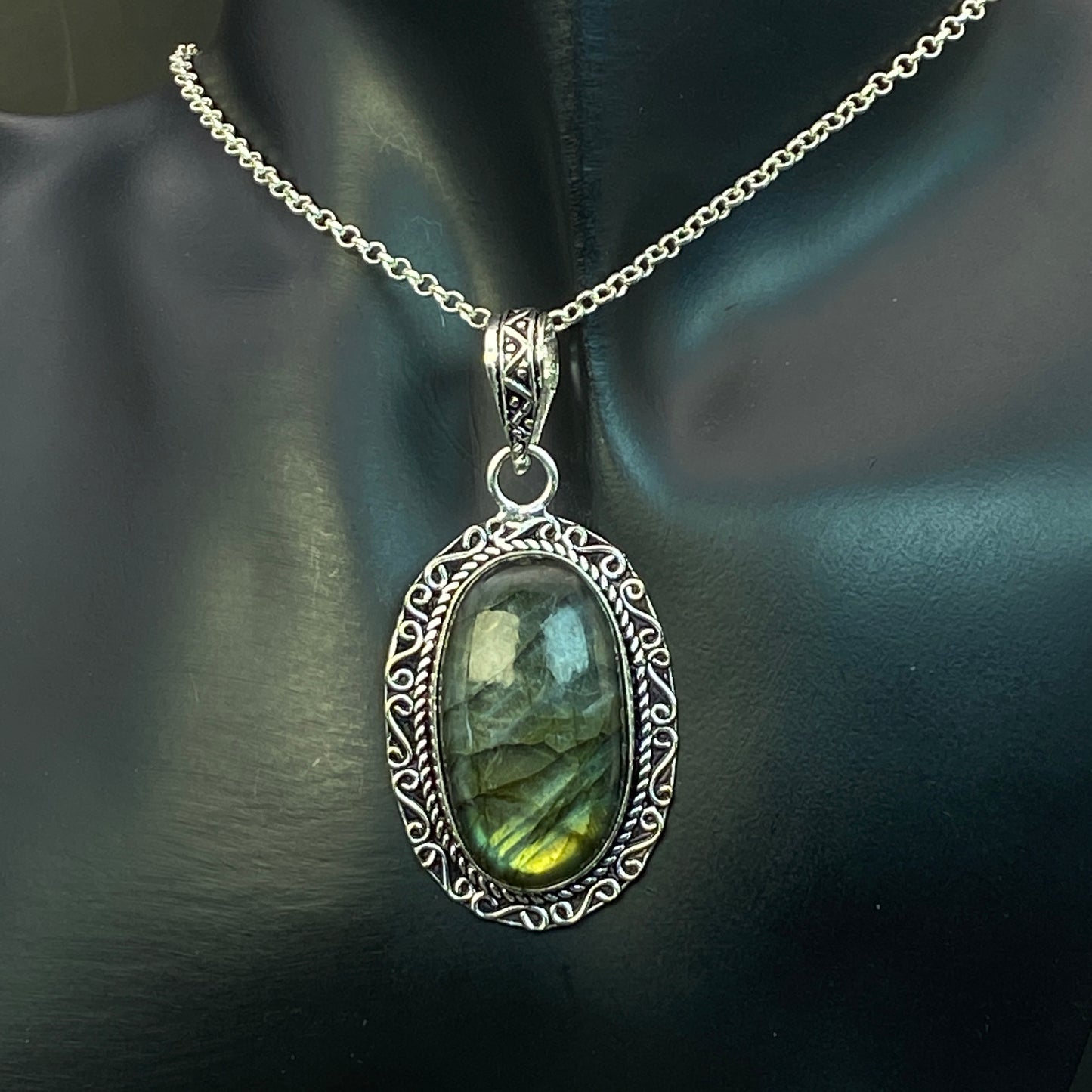 .925 Sterling Silver Labradorite Oval Pendant #3