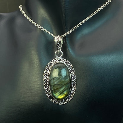 .925 Sterling Silver Labradorite Oval Pendant #3