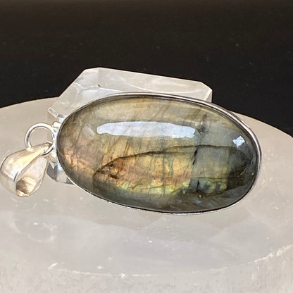 .925 Sterling Silver Labradorite Oval Pendant - Large