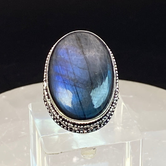 .925 Sterling Silver Labradorite Oval Ring - Size 10
