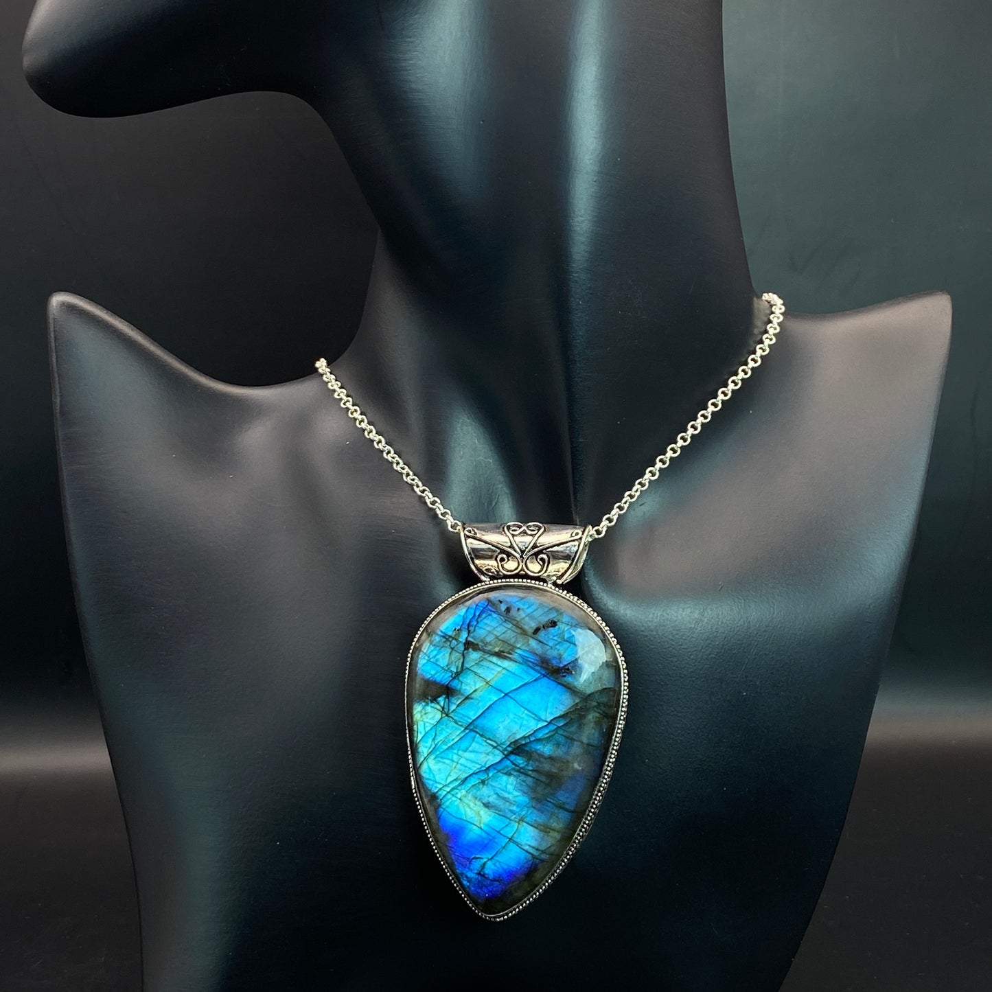 .925 Sterling Silver Labradorite Teardrop Pendant #1 - HUGE!