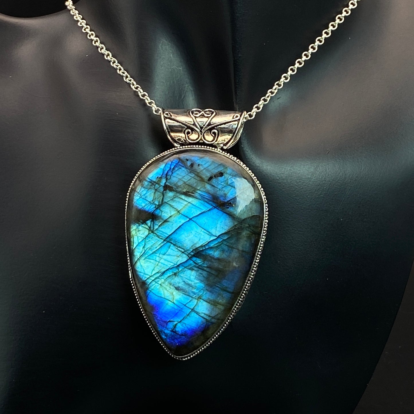 .925 Sterling Silver Labradorite Teardrop Pendant #1 - HUGE!