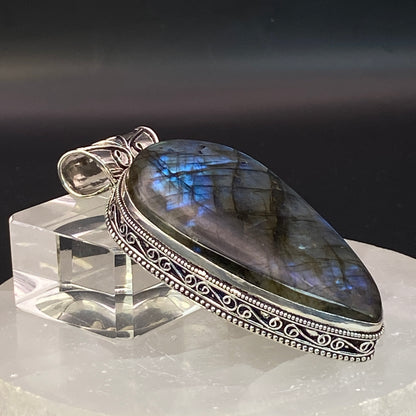 .925 Sterling Silver Labradorite Teardrop Pendant #1 - HUGE!