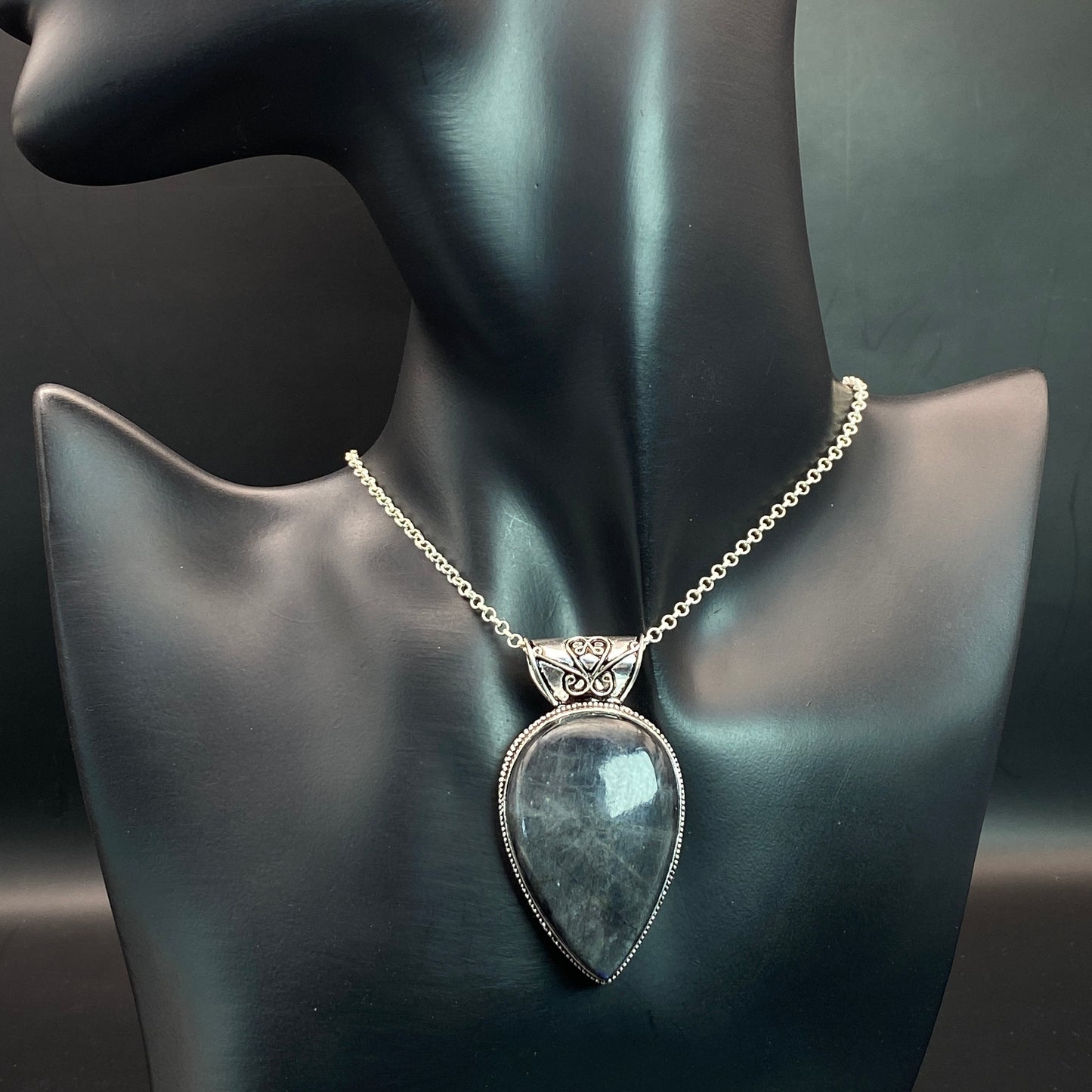.925 Sterling Silver Labradorite Teardrop Pendant #2