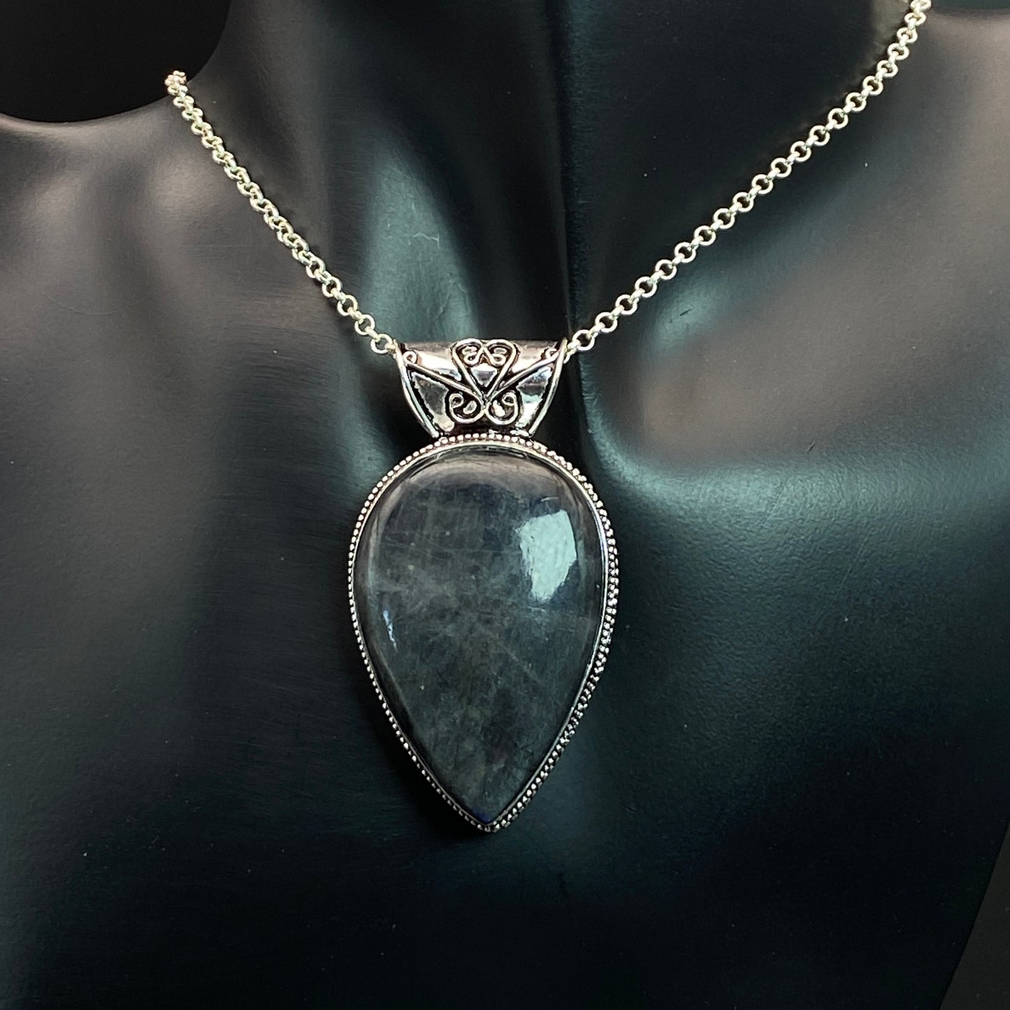 .925 Sterling Silver Labradorite Teardrop Pendant #2