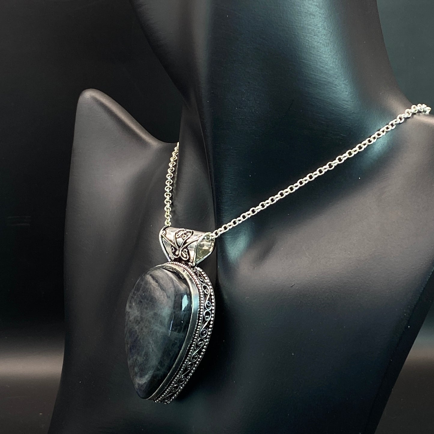 .925 Sterling Silver Labradorite Teardrop Pendant #2