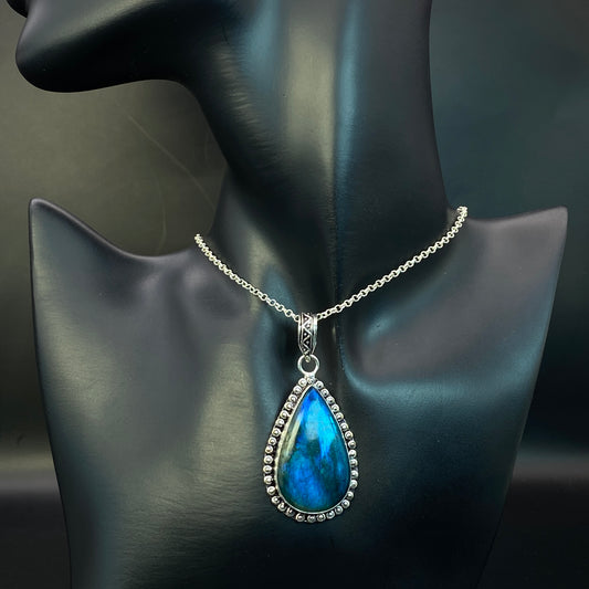 .925 Sterling Silver Labradorite Teardrop Pendant #3