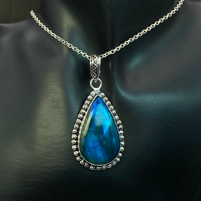 .925 Sterling Silver Labradorite Teardrop Pendant #3