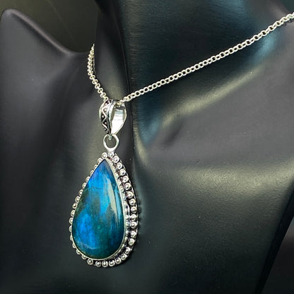 .925 Sterling Silver Labradorite Teardrop Pendant #3