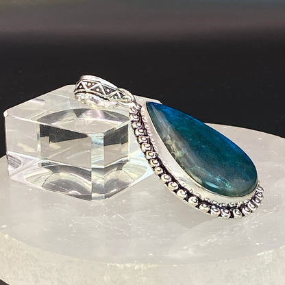 .925 Sterling Silver Labradorite Teardrop Pendant #3