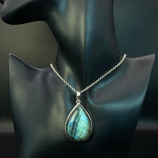.925 Sterling Silver Labradorite Teardrop Pendant #4