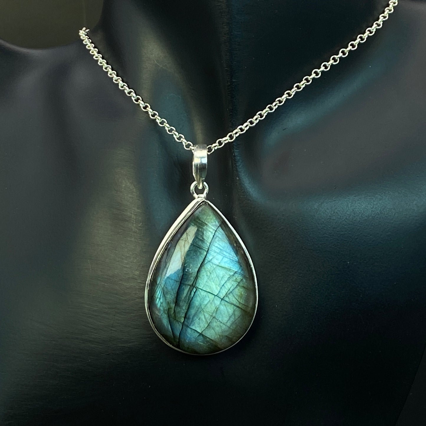 .925 Sterling Silver Labradorite Teardrop Pendant #4