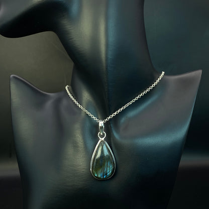 .925 Sterling Silver Labradorite Teardrop Pendant #5
