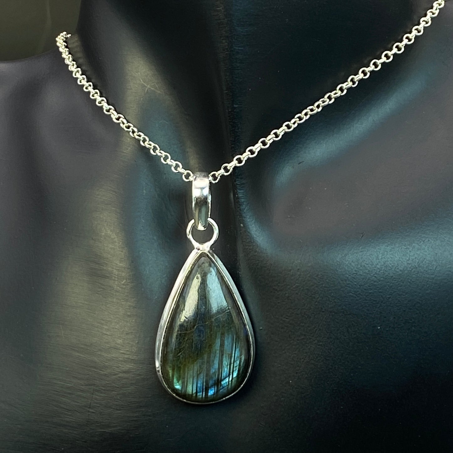 .925 Sterling Silver Labradorite Teardrop Pendant #5