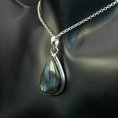 .925 Sterling Silver Labradorite Teardrop Pendant #5