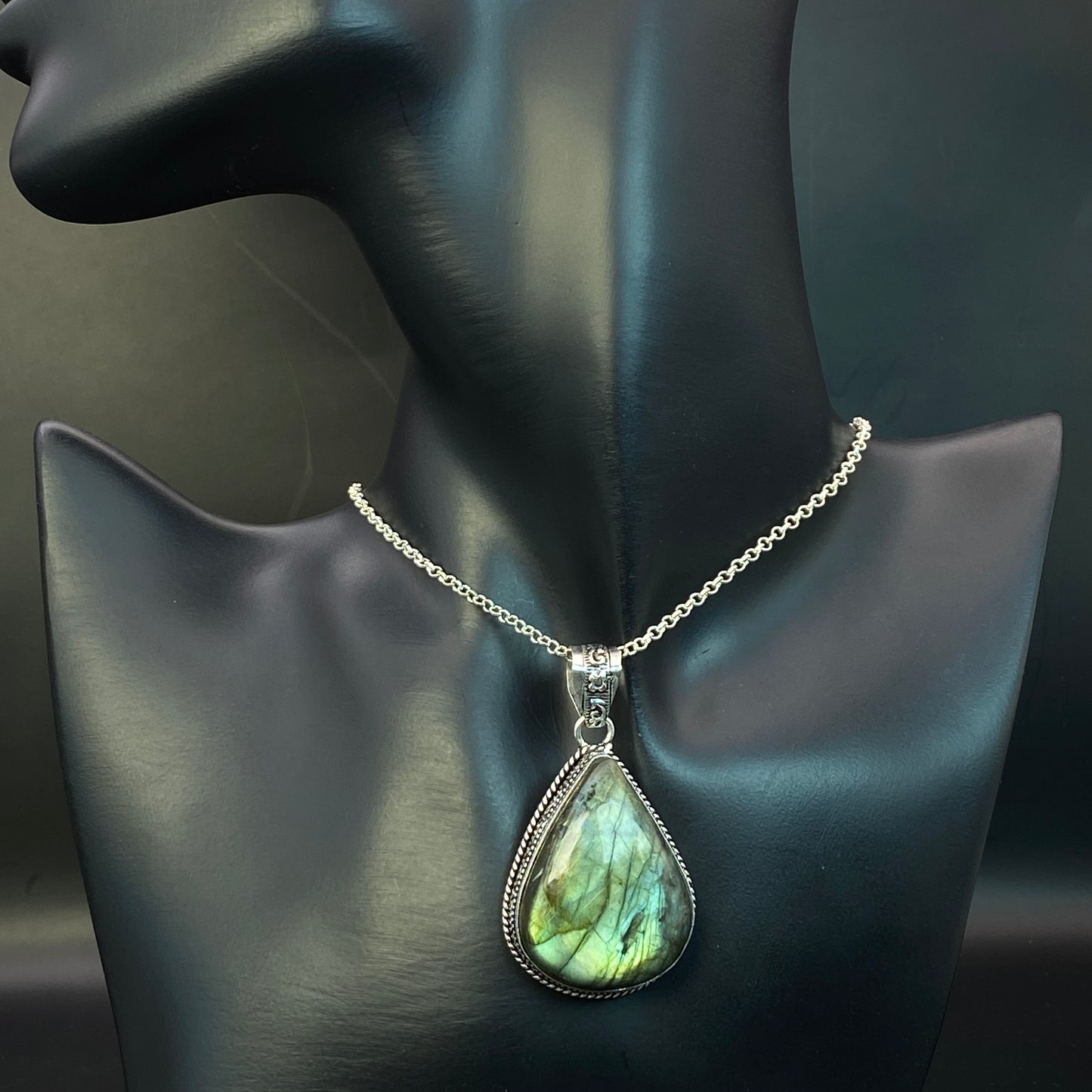 .925 Sterling Silver Labradorite Teardrop Pendant #6
