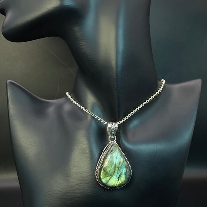 .925 Sterling Silver Labradorite Teardrop Pendant #6