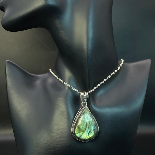 .925 Sterling Silver Labradorite Teardrop Pendant #6