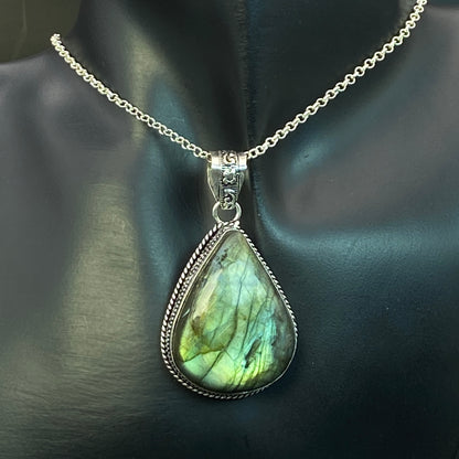 .925 Sterling Silver Labradorite Teardrop Pendant #6