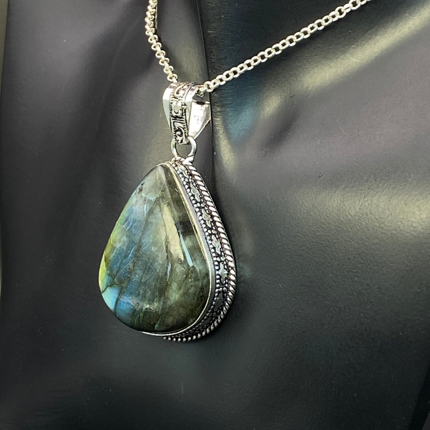 .925 Sterling Silver Labradorite Teardrop Pendant #6