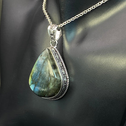 .925 Sterling Silver Labradorite Teardrop Pendant #6