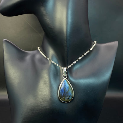 .925 Sterling Silver Labradorite Teardrop Pendant #7
