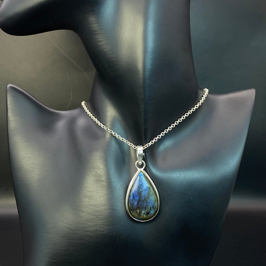 .925 Sterling Silver Labradorite Teardrop Pendant #7