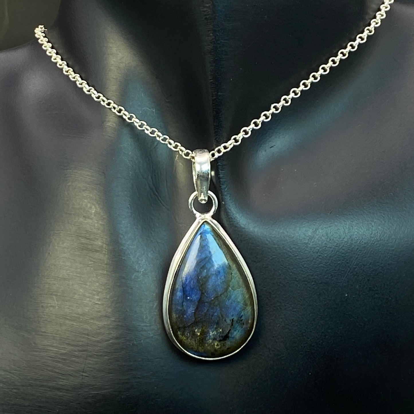 .925 Sterling Silver Labradorite Teardrop Pendant #7