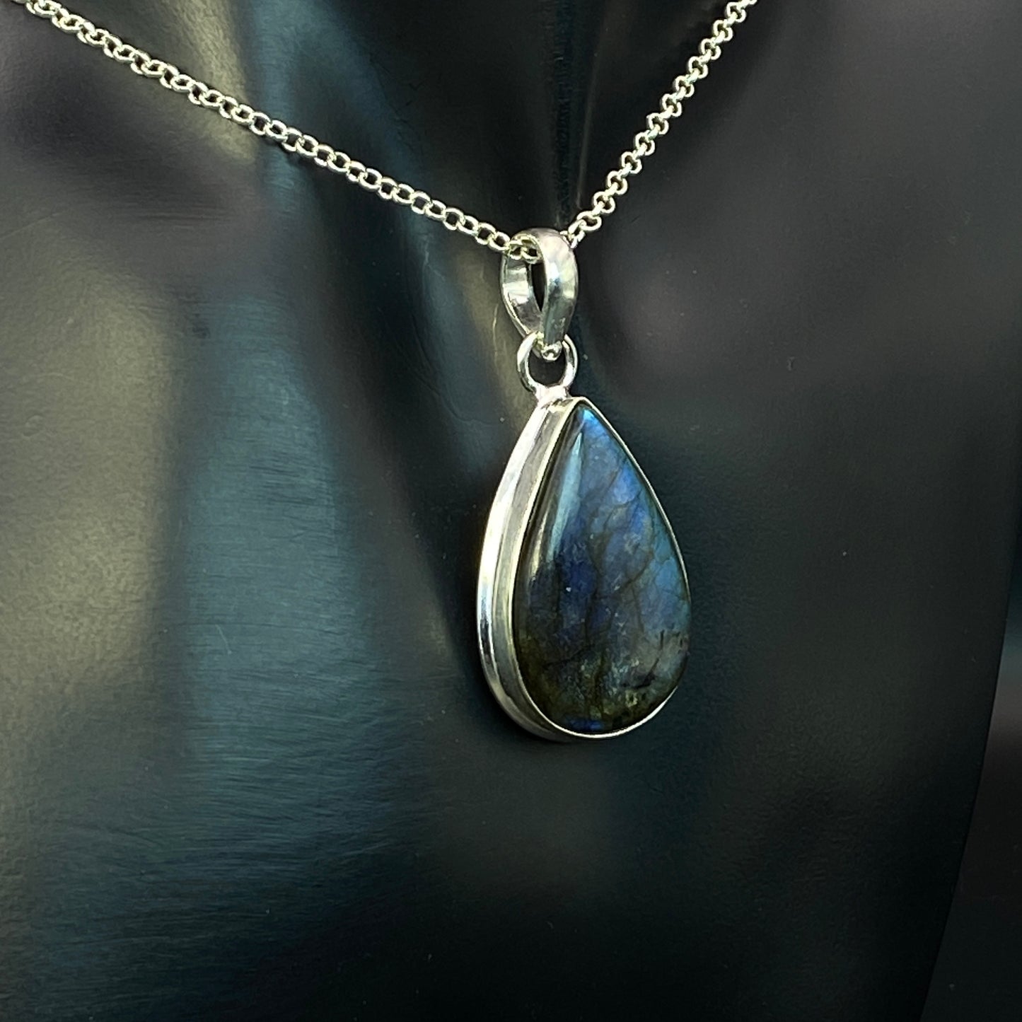 .925 Sterling Silver Labradorite Teardrop Pendant #7