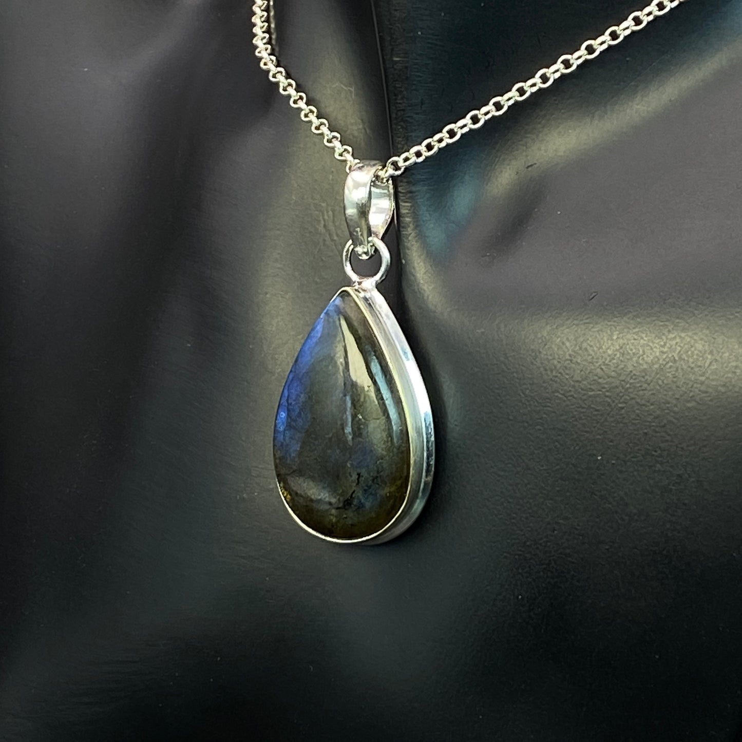 .925 Sterling Silver Labradorite Teardrop Pendant #7