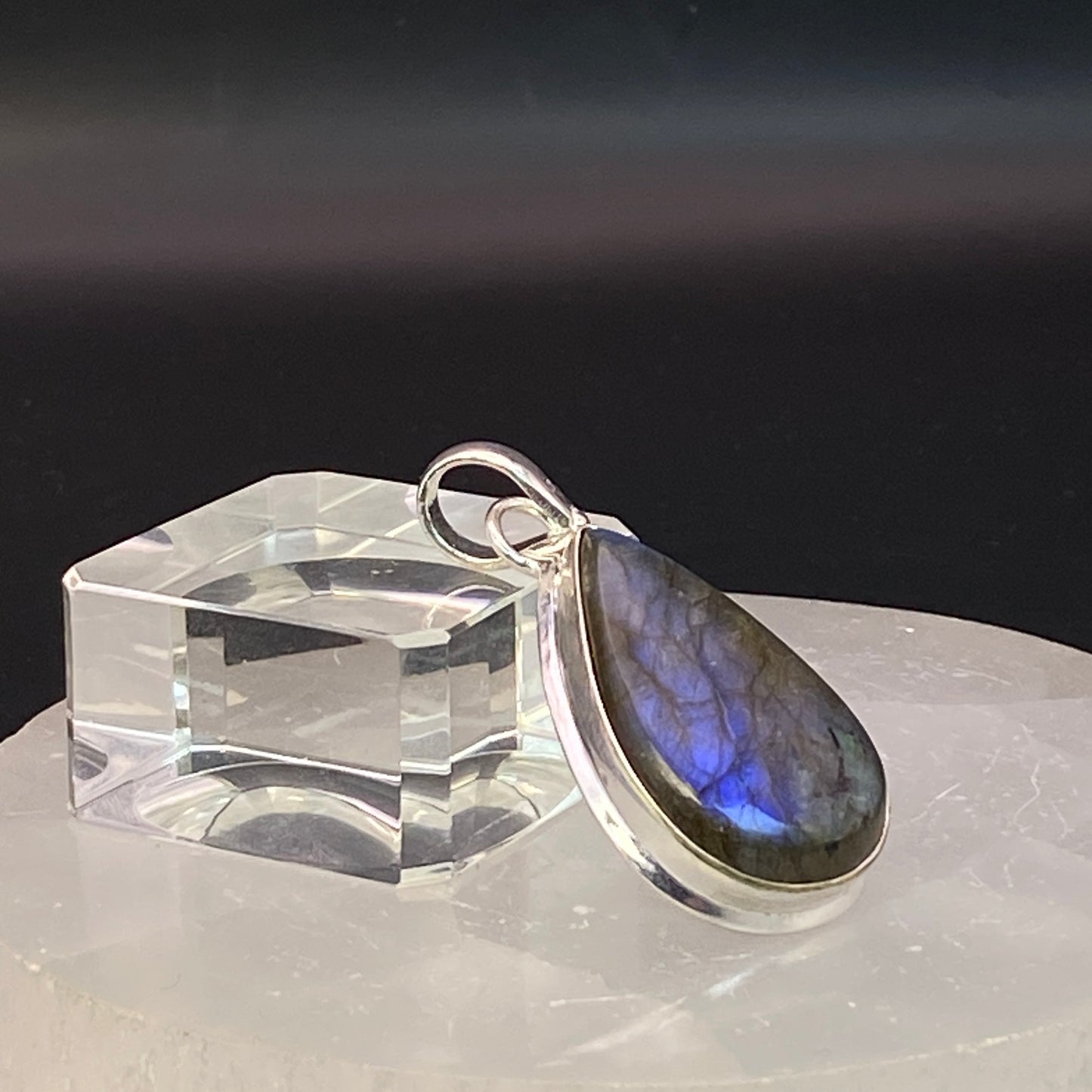 .925 Sterling Silver Labradorite Teardrop Pendant #7