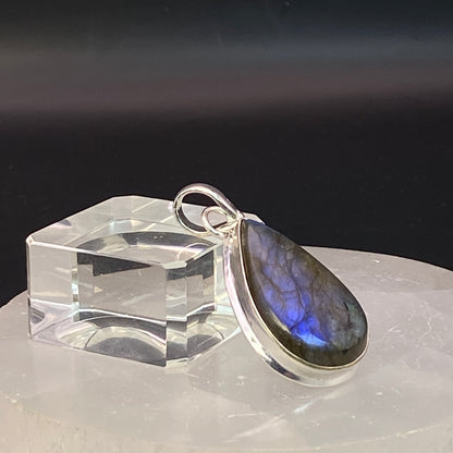 .925 Sterling Silver Labradorite Teardrop Pendant #7