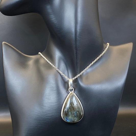 .925 Sterling Silver Labradorite Teardrop Pendant #1