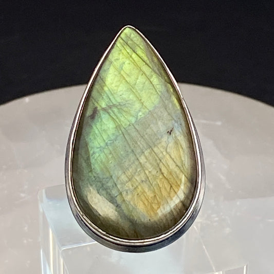 .925 Sterling Silver Labradorite Teardrop Ring - Size 8