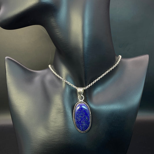 .925 Sterling Silver Lapis Lazuli Oval Pendant #1